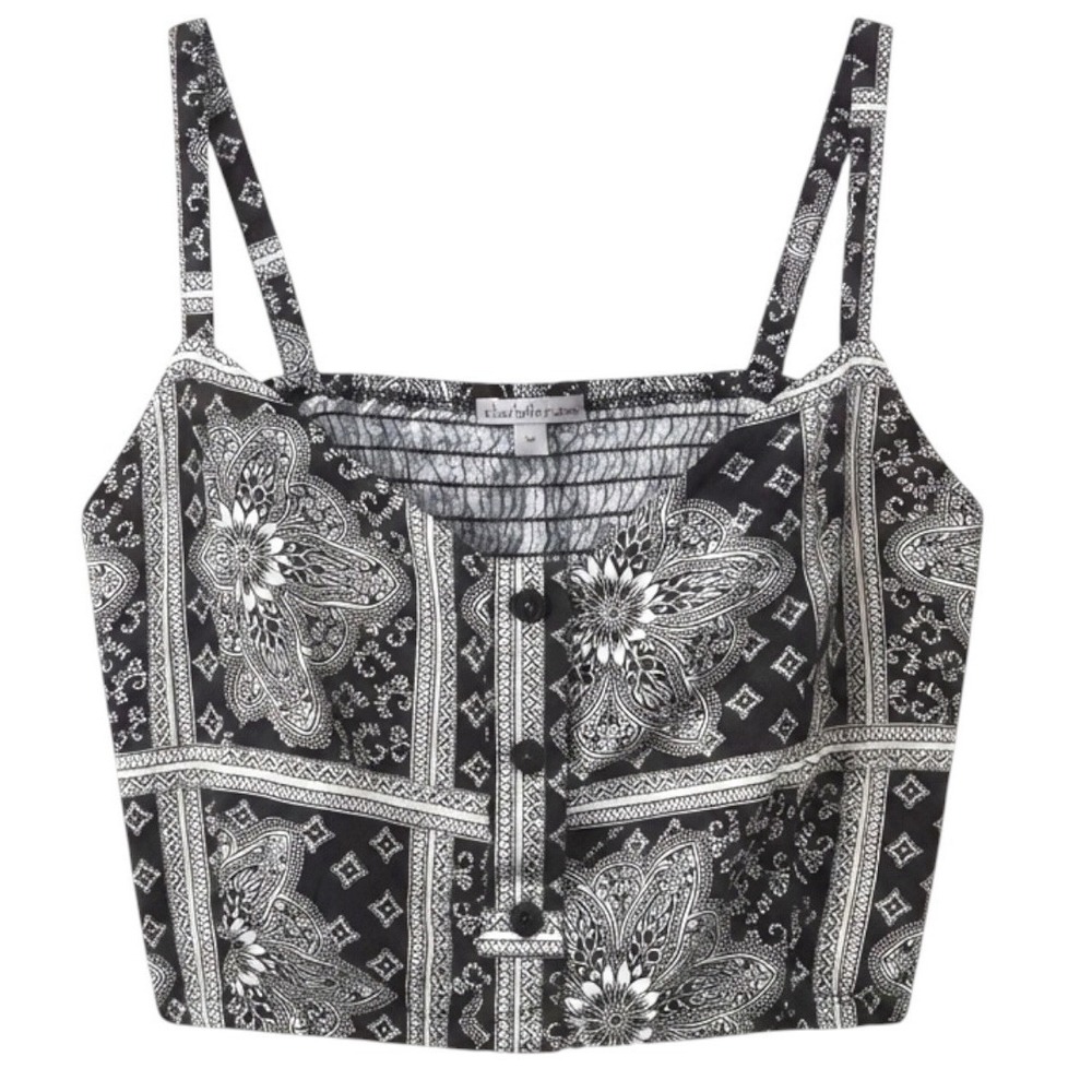 VTG Charlotte Russe Size M Black And White Patterned Cropped Strap Bandeau Top